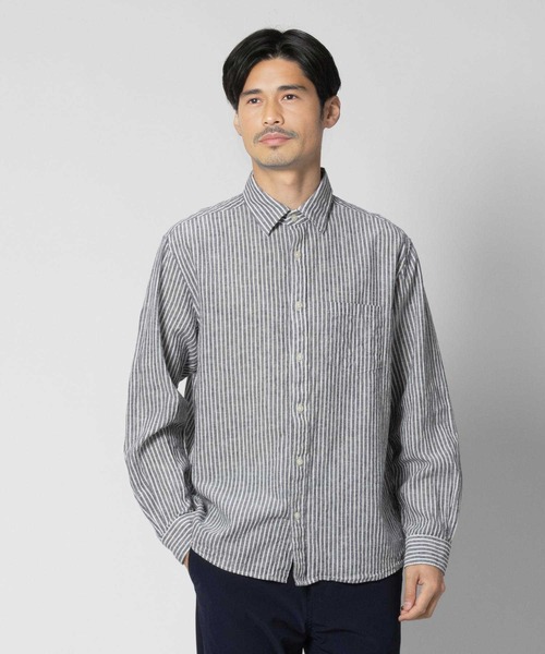 BACK NUMBER（バックナンバー）の「【BACK NUMBER】綿麻混紡長袖レギュラーシャツ（シャツ/ブラウス・メンズ・ホワイト×ブルー/ネイビー×ホワイト・S/M/L/XL）」の18枚目の写真