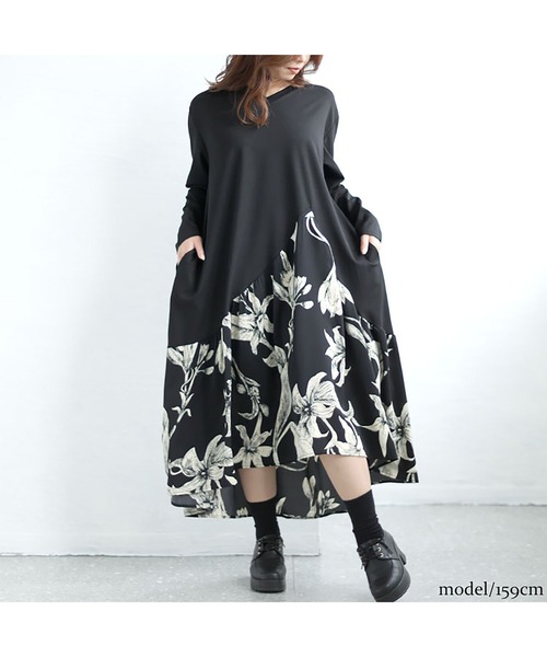 GOLDJAPAN(ゴールドジャパン)の「花柄切替えフレアワンピース【大きいサイズ対応】(ワンピース・レディース・ブラック・LL~3L)」の10枚目の写真
