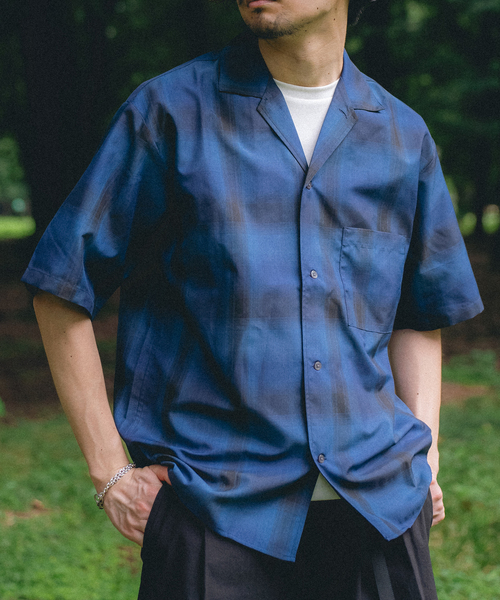 417 EDIFICE（フォーワンセブンエディフィス）の「【Plan Tech】オープンカラーシャツ　”セットアップ着用可能”（シャツ/ブラウス・メンズ・グリーン/ネイビー/ブルー系その他/チャコールグレー/マルチ/ベージュ/その他1・SMALL/MEDIUM/LARGE/X-LARGE）」の7枚目の写真