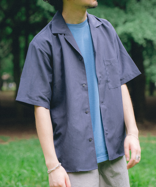 417 EDIFICE（フォーワンセブンエディフィス）の「【Plan Tech】オープンカラーシャツ　”セットアップ着用可能”（シャツ/ブラウス・メンズ・グリーン/ネイビー/ブルー系その他/チャコールグレー/マルチ/ベージュ/その他1・SMALL/MEDIUM/LARGE/X-LARGE）」の2枚目の写真