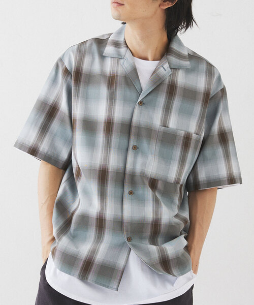 417 EDIFICE（フォーワンセブンエディフィス）の「【Plan Tech】オープンカラーシャツ　”セットアップ着用可能”（シャツ/ブラウス・メンズ・グリーン/ネイビー/ブルー系その他/チャコールグレー/マルチ/ベージュ/その他1・SMALL/MEDIUM/LARGE/X-LARGE）」の6枚目の写真