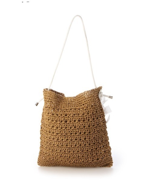 cache cache(カシュ カシュ)の「カシュカシュ cachecache / ペーパー手編みリボントート(かごバッグ・レディース・ブラック/ホワイト/グレー/カーキ・FREE)」の6枚目の写真
