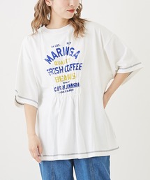 CUBE SUGAR（キューブシュガー）の「リメイク風フロントギャザーロゴプリントTシャツ（Tシャツ/カットソー）」