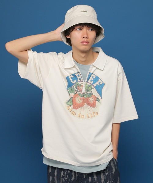 Anui(アニュイ)の「【UNISEX】レトロアートポロプルオーバー(Tシャツ/カットソー・レディース・オフホワイト/ブラック・MEDIUM)」の1枚目の写真