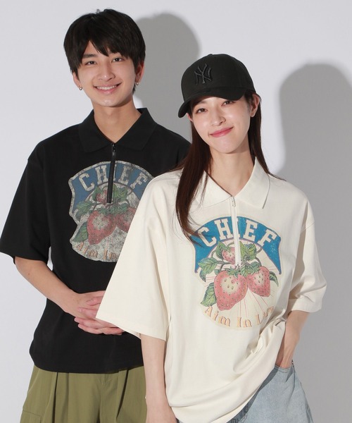 Anui(アニュイ)の「【UNISEX】レトロアートポロプルオーバー(Tシャツ/カットソー・レディース・オフホワイト/ブラック・MEDIUM)」の3枚目の写真
