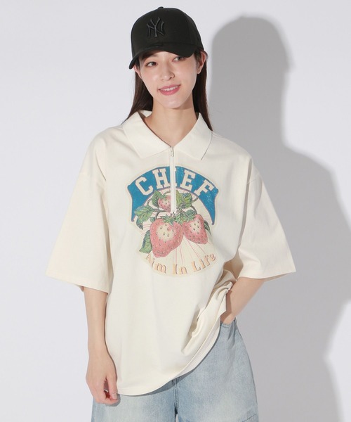 Anui(アニュイ)の「【UNISEX】レトロアートポロプルオーバー(Tシャツ/カットソー・レディース・オフホワイト/ブラック・MEDIUM)」の5枚目の写真