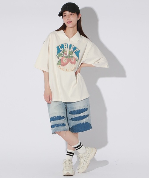 Anui(アニュイ)の「【UNISEX】レトロアートポロプルオーバー(Tシャツ/カットソー・レディース・オフホワイト/ブラック・MEDIUM)」の7枚目の写真