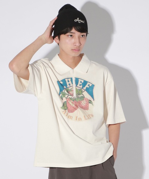 Anui(アニュイ)の「【UNISEX】レトロアートポロプルオーバー(Tシャツ/カットソー・レディース・オフホワイト/ブラック・MEDIUM)」の10枚目の写真