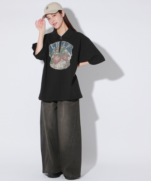 Anui(アニュイ)の「【UNISEX】レトロアートポロプルオーバー(Tシャツ/カットソー・レディース・オフホワイト/ブラック・MEDIUM)」の19枚目の写真