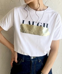 ヴィンテージロゴ消し半袖メタリック箔プリントTシャツ
