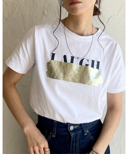 She's Closet(シーズクローゼット)の「ヴィンテージロゴ消し半袖メタリック箔プリントTシャツ(Tシャツ/カットソー・レディース・ブラック×シルバー/ホワイト×シルバー/ホワイト×ゴールド・FREE)」の6枚目の写真