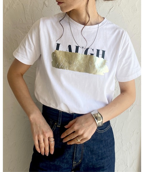 She's Closet(シーズクローゼット)の「ヴィンテージロゴ消し半袖メタリック箔プリントTシャツ(Tシャツ/カットソー・レディース・ブラック×シルバー/ホワイト×シルバー/ホワイト×ゴールド・FREE)」の22枚目の写真