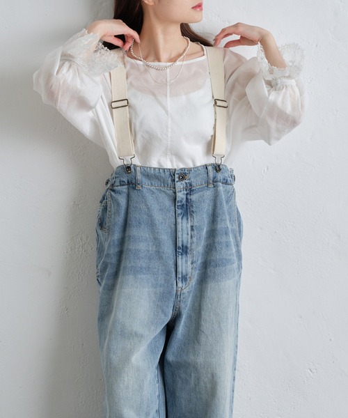 PUAL CE CIN　2WAYサスペンダーコットンリネンデニムパンツ 2WAYサスペンダーパンツコットンリネンデニムパンツ（デニム