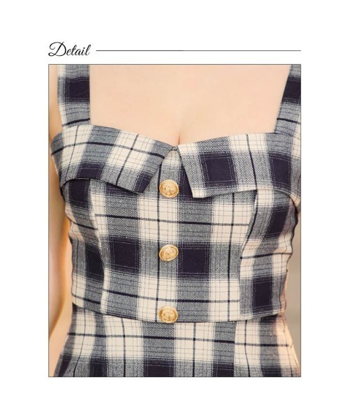 オール チェック ボタン ビジュー ノースリーブ マーメイド ミニドレス（ドレス）｜DAZZY（デイジー）