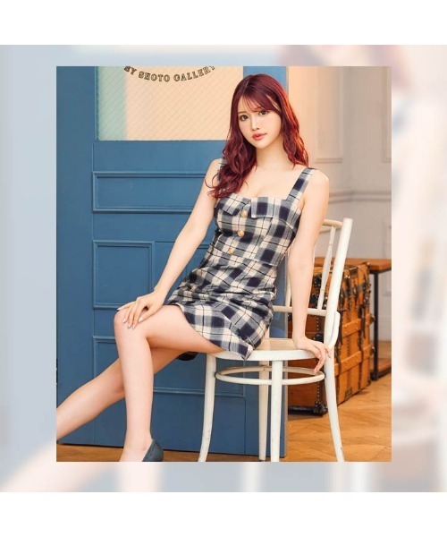 オール チェック ボタン ビジュー ノースリーブ マーメイド ミニドレス（ドレス）｜DAZZY（デイジー）