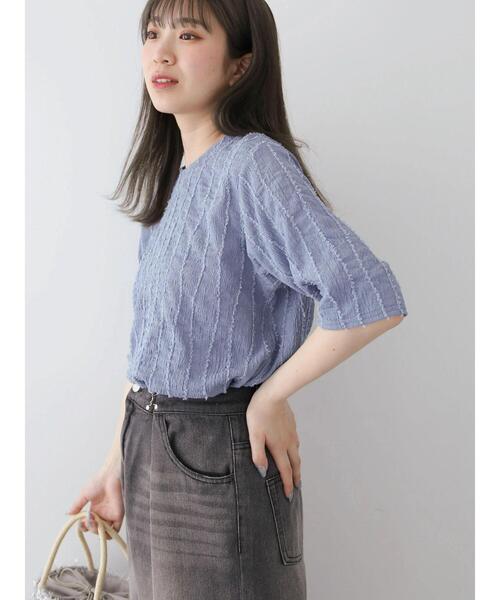 ELENCARE DUE（エレンカーレデュエ）の「・ELENCARE　DUE　ジャカードTEE（Tシャツ/カットソー・レディース・オレンジ/ブラック/アイボリー/ブルー・FREE）」の22枚目の写真