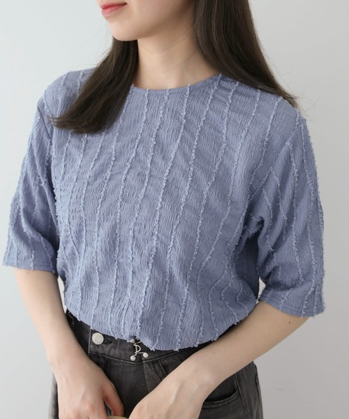 ELENCARE DUE（エレンカーレデュエ）の「・ELENCARE　DUE　ジャカードTEE（Tシャツ/カットソー・レディース・オレンジ/ブラック/アイボリー/ブルー・FREE）」の3枚目の写真