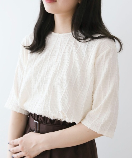 ELENCARE DUE（エレンカーレデュエ）の「・ELENCARE　DUE　ジャカードTEE（Tシャツ/カットソー・レディース・オレンジ/ブラック/アイボリー/ブルー・FREE）」の2枚目の写真