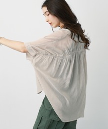 saloon | SALOON(サルーン)/ノーカラーギャザー5分袖ブラウス【洗濯機洗い可】(シャツ/ブラウス)