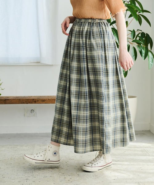 Crisp(クリスプ)の「チェックギャザースカート(スカート・レディース・ネイビー/コーラル・FREE)」の2枚目の写真