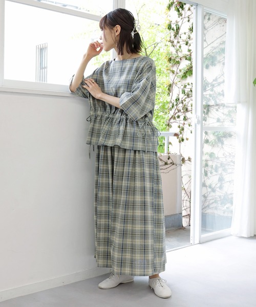 Crisp(クリスプ)の「チェックギャザースカート(スカート・レディース・ネイビー/コーラル・FREE)」の3枚目の写真