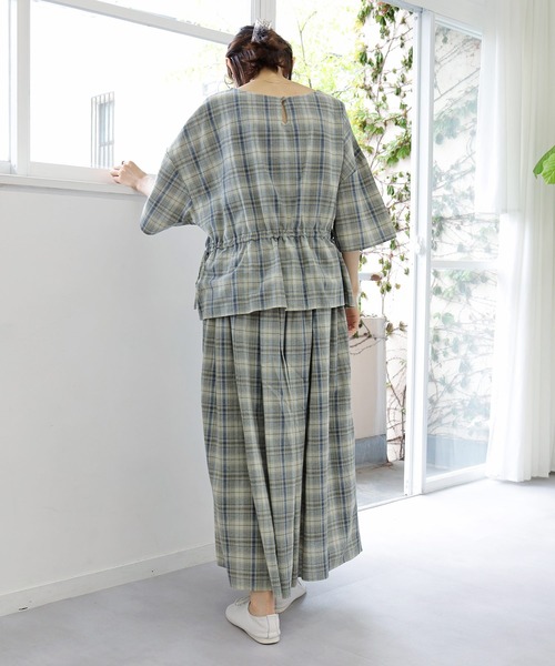 Crisp(クリスプ)の「チェックギャザースカート(スカート・レディース・ネイビー/コーラル・FREE)」の5枚目の写真