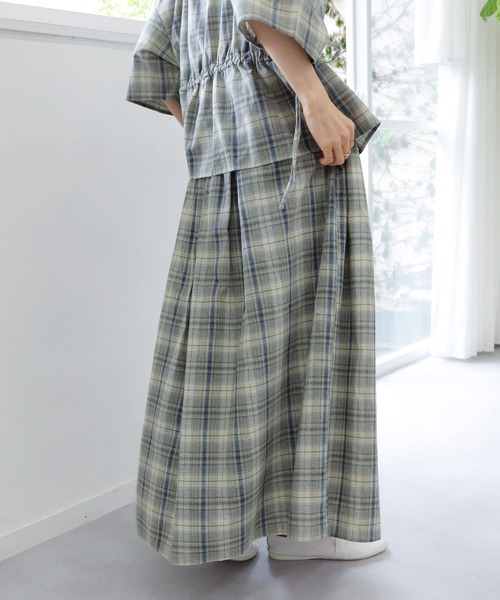 Crisp(クリスプ)の「チェックギャザースカート(スカート・レディース・ネイビー/コーラル・FREE)」の7枚目の写真