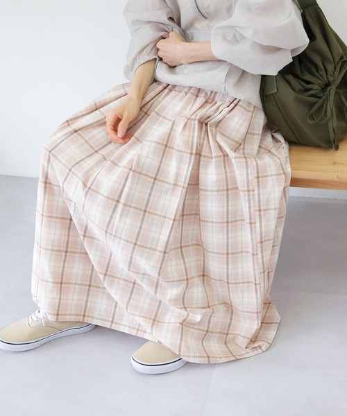 Crisp(クリスプ)の「チェックギャザースカート(スカート・レディース・ネイビー/コーラル・FREE)」の15枚目の写真