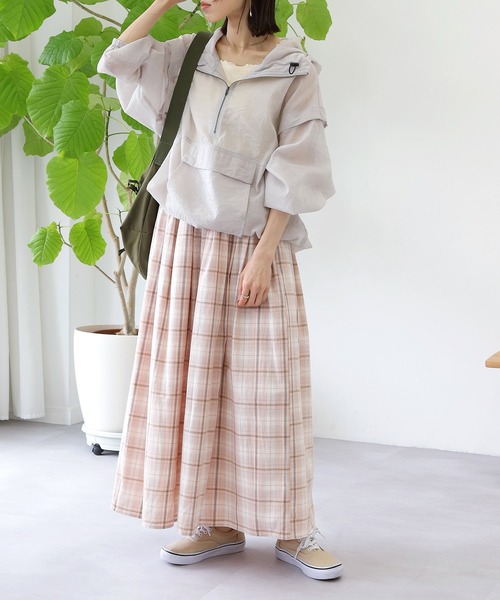 Crisp(クリスプ)の「チェックギャザースカート(スカート・レディース・ネイビー/コーラル・FREE)」の8枚目の写真