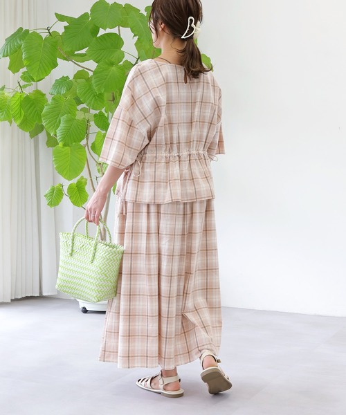 Crisp(クリスプ)の「チェックギャザースカート(スカート・レディース・ネイビー/コーラル・FREE)」の18枚目の写真