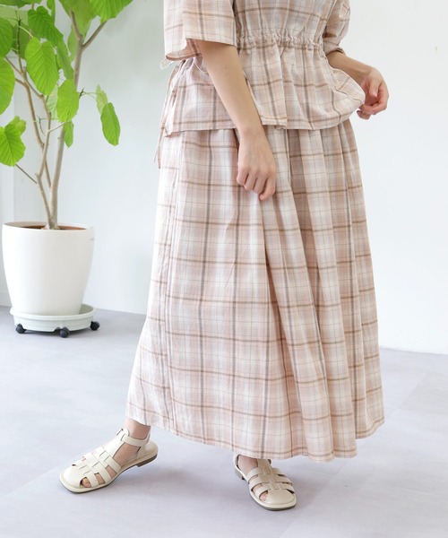 Crisp(クリスプ)の「チェックギャザースカート(スカート・レディース・ネイビー/コーラル・FREE)」の19枚目の写真