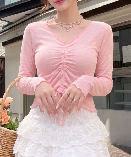 Ada.(エイダ)の「フロント ドロスト シアー クロップド プルオーバー(Tシャツ/カットソー・レディース・ブルー/ブラック/アイボリー/ピンク/グレー・FREE)」の5枚目の写真