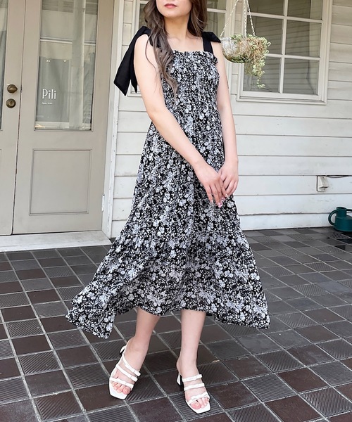 one way（ワンウェイ）の「肩リボンシャーリングキャミワンピース