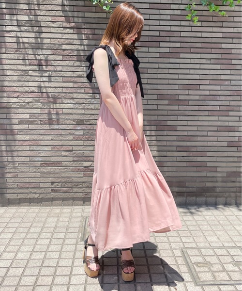 MA✽RS♡シャンパンローズ柄♡ドット♡胸元おりぼん♡キャミワンピース♡黒ピンク MA✽RS♡シャンパンローズ柄♡ドット♡胸元おりぼん♡キャミワンピース