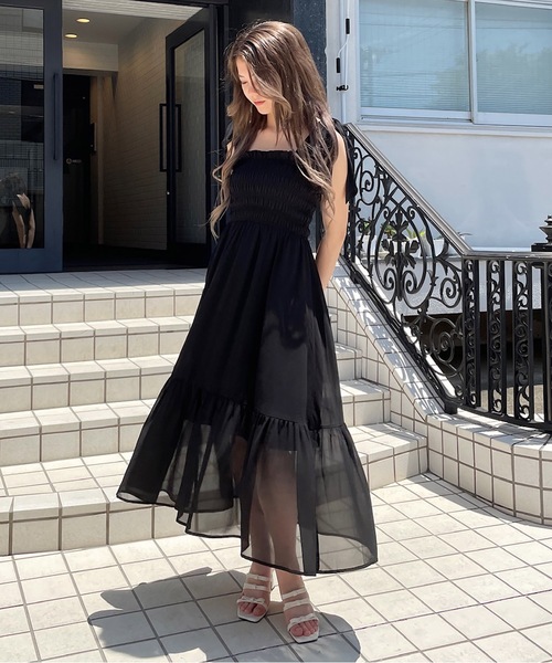 one way(ワンウェイ)の「肩リボンシャーリングキャミワンピース(ワンピース・レディース・ピンク/ブラック/ホワイト系その他/ブラック系その他/アイボリー/ブラック系その他2・FREE)」の3枚目の写真