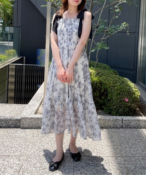 花柄 肩リボン キャミソールワンピース★可愛い お洒落 夏コーデ セール】肩リボン花柄キャミワンピース【ZOZOTOWN限定アイテム