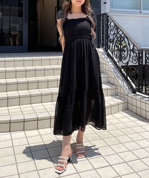 one way(ワンウェイ)の「肩リボンシャーリングキャミワンピース(ワンピース・レディース・ピンク/ブラック/ホワイト系その他/ブラック系その他/アイボリー/ブラック系その他2・FREE)」の16枚目の写真