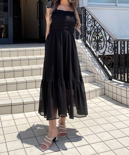 one way(ワンウェイ)の「肩リボンシャーリングキャミワンピース(ワンピース・レディース・ピンク/ブラック/ホワイト系その他/ブラック系その他/アイボリー/ブラック系その他2・FREE)」の17枚目の写真