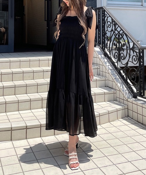 one way(ワンウェイ)の「肩リボンシャーリングキャミワンピース(ワンピース・レディース・ピンク/ブラック/ホワイト系その他/ブラック系その他/アイボリー/ブラック系その他2・FREE)」の18枚目の写真