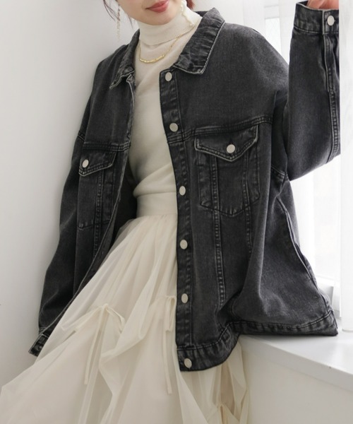 Olu.(オルドット)の「ビッグシルエットデニムジャケット(デニムジャケット・レディース・ブラック/インディゴブルー・FREE)」の2枚目の写真
