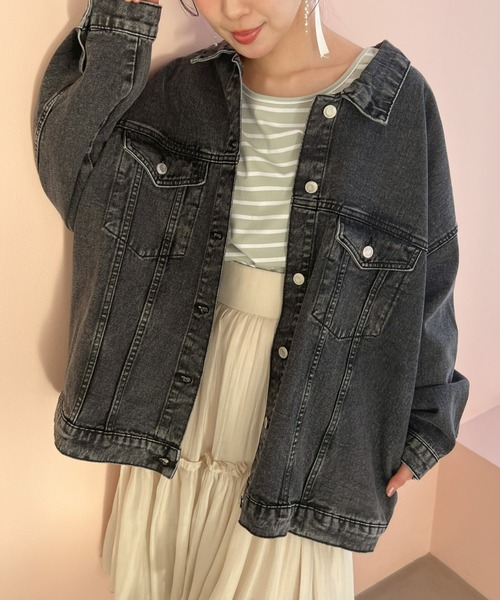 Olu.(オルドット)の「ビッグシルエットデニムジャケット(デニムジャケット・レディース・ブラック/インディゴブルー・FREE)」の10枚目の写真