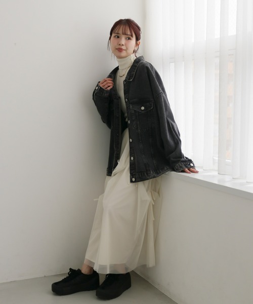 Olu.(オルドット)の「ビッグシルエットデニムジャケット(デニムジャケット・レディース・ブラック/インディゴブルー・FREE)」の5枚目の写真