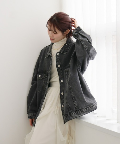 Olu.(オルドット)の「ビッグシルエットデニムジャケット(デニムジャケット・レディース・ブラック/インディゴブルー・FREE)」の3枚目の写真