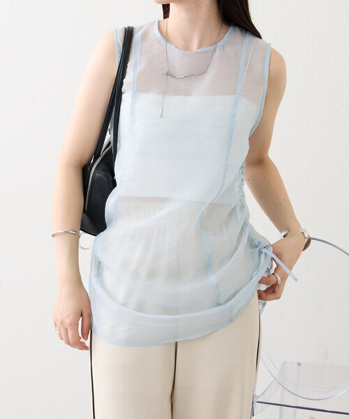 mystic（ミスティック）の「【3色展開】シアーノースリブラウス（シャツ/ブラウス・レディース・ブルー/ブラック/ベージュ・FREE）」の3枚目の写真