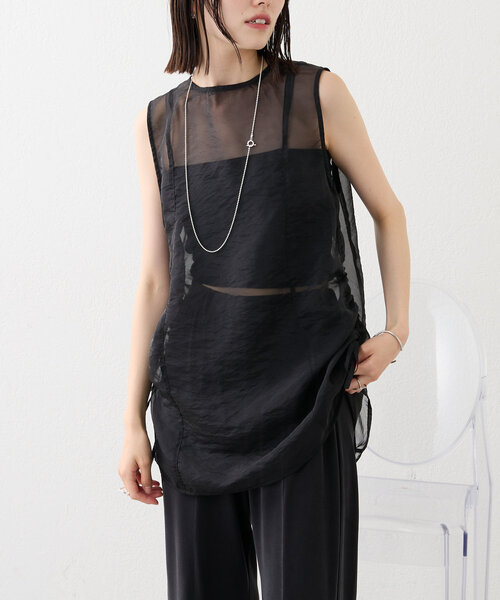 mystic（ミスティック）の「【3色展開】シアーノースリブラウス（シャツ/ブラウス・レディース・ブルー/ブラック/ベージュ・FREE）」の5枚目の写真