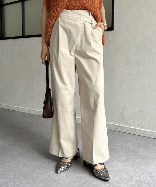 Thevon(ゼボン)の「ウエストクロスタックパンツ(その他パンツ・レディース・チャコールグレー/ブラック/ホワイト系その他/キャメル・S/M)」の2枚目の写真