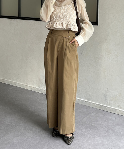 Thevon(ゼボン)の「ウエストクロスタックパンツ(その他パンツ・レディース・チャコールグレー/ブラック/ホワイト系その他/キャメル・S/M)」の4枚目の写真