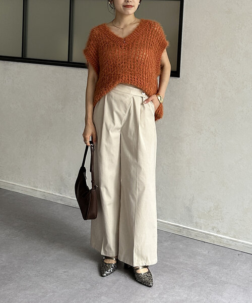 Thevon(ゼボン)の「ウエストクロスタックパンツ(その他パンツ・レディース・チャコールグレー/ブラック/ホワイト系その他/キャメル・S/M)」の8枚目の写真