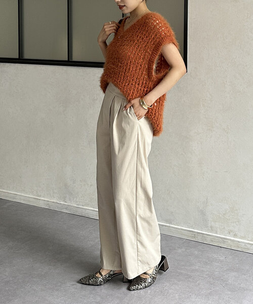 Thevon(ゼボン)の「ウエストクロスタックパンツ(その他パンツ・レディース・チャコールグレー/ブラック/ホワイト系その他/キャメル・S/M)」の7枚目の写真