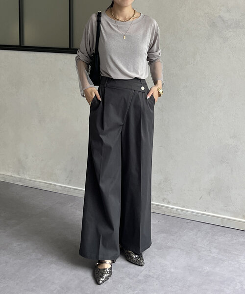 Thevon(ゼボン)の「ウエストクロスタックパンツ(その他パンツ・レディース・チャコールグレー/ブラック/ホワイト系その他/キャメル・S/M)」の16枚目の写真